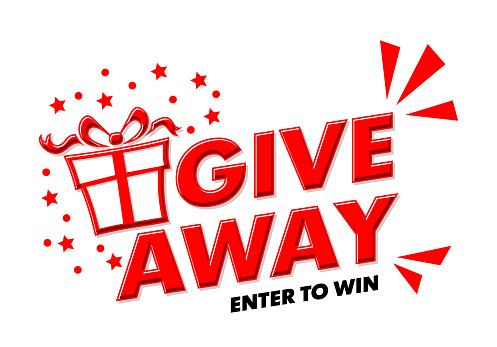 Giveaway red icon. Announcement of competition with present in social media. Vector sticker on transparent background