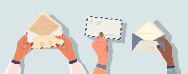 illustrations, cliparts, dessins animés et icônes de mains tenant des enveloppes. - mail postcard human finger letter