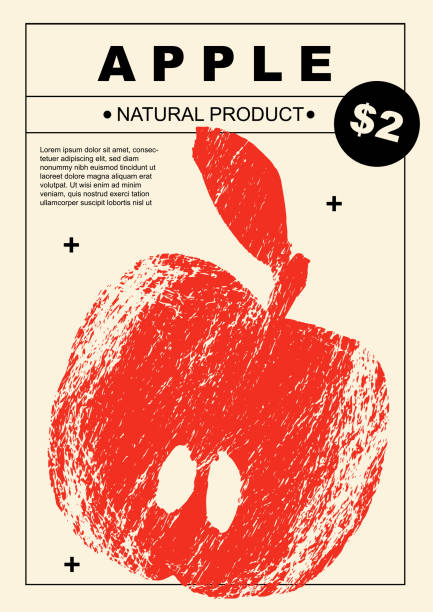 Apple Set Of Posters Of Fruits And Vegetables In A Abstract Draw