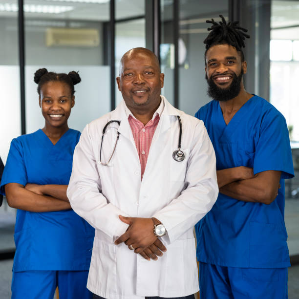 istock Portrait confident African doctor and nurses 1424022840