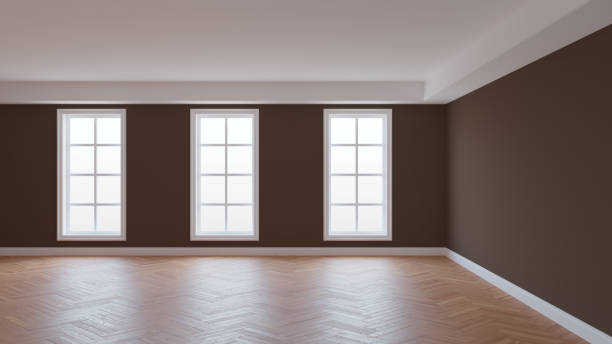 istock Beautiful Interior with Brown Walls, White Ceiling and Conrnice 1424026265