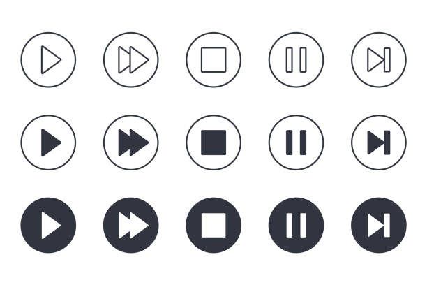 Vector button icons play stop pause. Editable stroke. Set of line silhouette icons video audio. Isolated elements on white background Vector button icons play stop pause. Editable stroke. Set of line silhouette icons video audio. Isolated elements on white background. playful stock illustrations