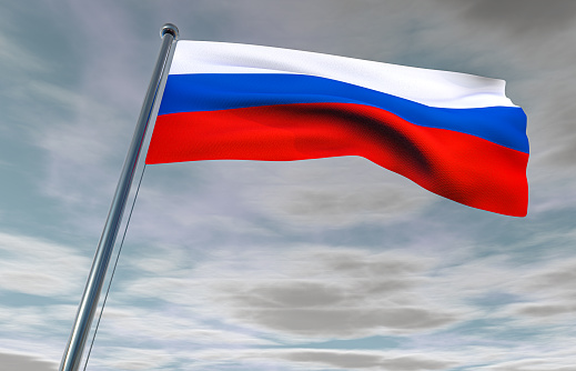 Russian Flag on a Cloudy Sky