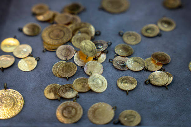 istock Gram gold coins weighed on precision scales 1424026798