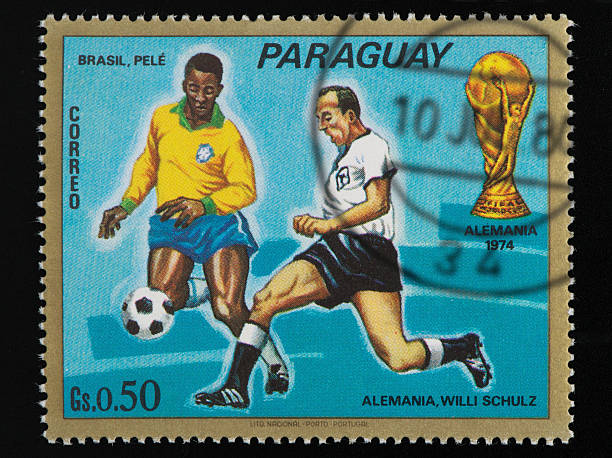 Paraguay postage stamp Paraguay postage stamp on black background. Studio Shot pele stock pictures, royalty-free photos & images
