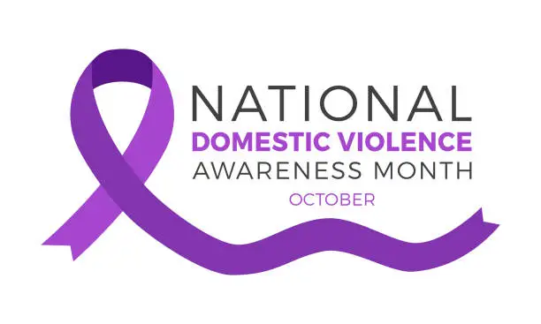 Vector illustration of National domestic violence awareness month is observed every year in october. Domestic violence awareness month, background with purple ribbon. Vector illustration.