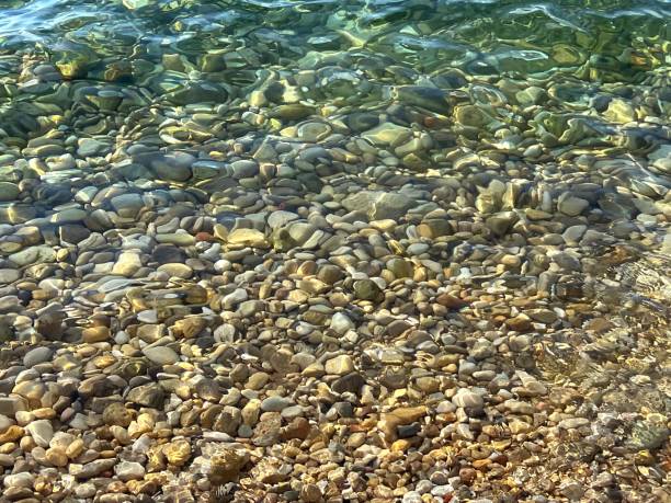 istock Sea transparent water with pebbles stones on seabed. 1424034345
