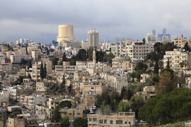 Panoramic view of Amman city stock photo