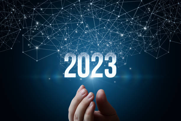 istock Hand shows new year 2023 appearing from the network . 1424036641