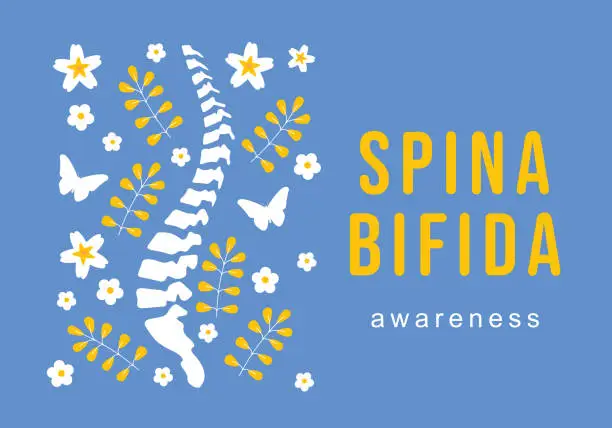 Vector illustration of Spina Bifida Awareness Month vector illustration. Diagnosis spina bifida. Spine and flowers