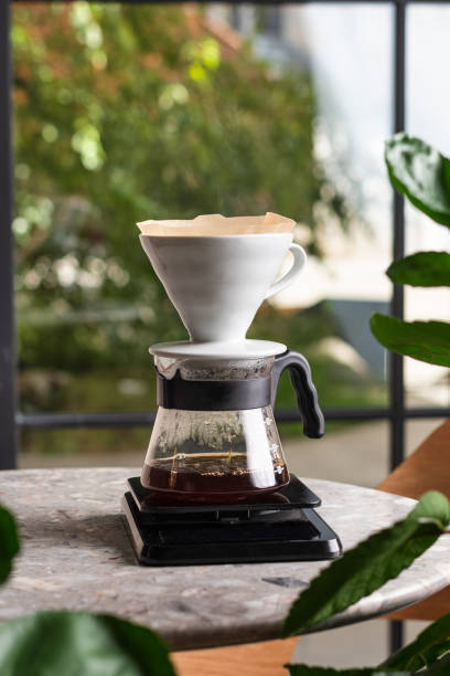 brewing coffee alternative method, coffee funnel stand on scales and brew hot drinks, coffee filter