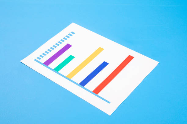 Finance bar graph with adhesive tapes on blue background