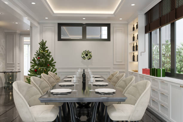 istock Cozy Holiday Dinner Table With Food And Drinks For Christmas Celebration Party 1424043484
