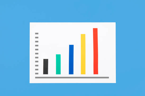 Finance bar graph with adhesive tapes on blue background
