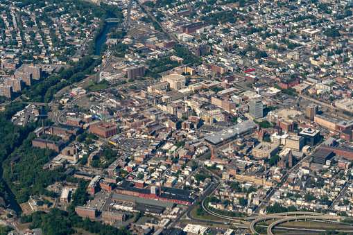 8/14/2022:  North Jersey, New Jersey, USA:  An aerial view of an urban area in Northern New Jersey