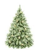 istock Watercolor cartoon vintage green Christmas tree with garland 1424054450