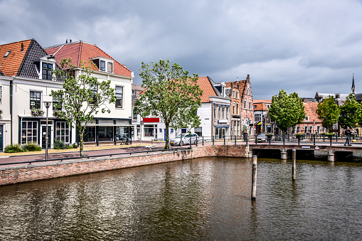 De Geau River Canal And Houses In Sneek, The Netherlands