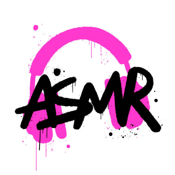 ilustraciones, imágenes clip art, dibujos animados e iconos de stock de graffiti urbano callejero. icono de auriculares rosas. concepto de artista y contenido asmr. logotipo vectorial para podcast, blog. obras de arte para ropa de calle, alfileres, patchworks, camiseta, chaquetas bomber, sudadera con capucha. estilo grunge 2k. - letter k audio