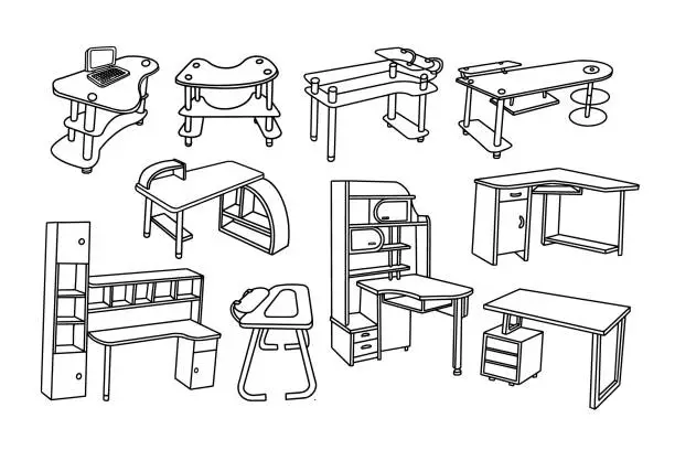 Vector illustration of Furniture, Tables Doodle Set
