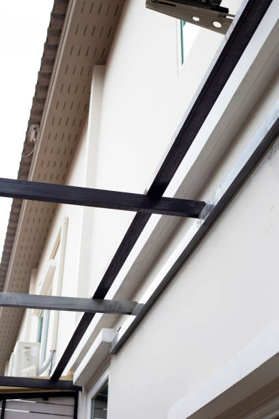 istock Steel roof structure. Build a room addition 1424067778