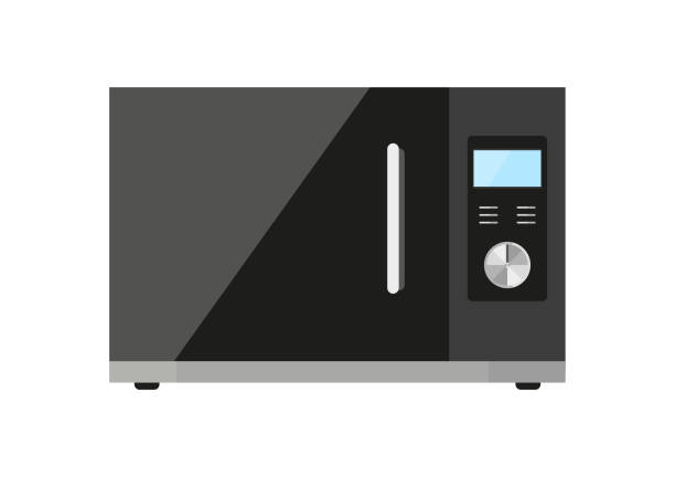 illustrazioni stock, clip art, cartoni animati e icone di tendenza di forno a microonde cottura riscaldamento vetro nero piatto - baking computer icon symbol cooking