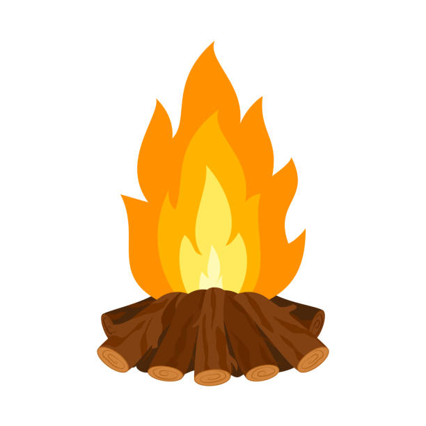 holz lagerfeuer brennende flammen stapeln brennholz wohnung - fire pit fire camping burning stock-grafiken, -clipart, -cartoons und -symbole