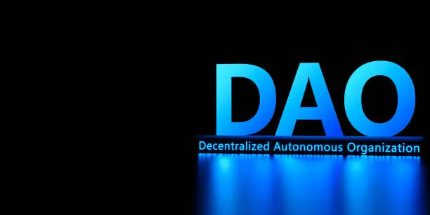 DAO - Decentralized Autonomous Organization. The word DAO with copy space.3D render.