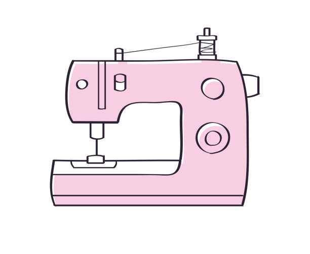 ilustrações, clipart, desenhos animados e ícones de máquina de costura elétrica rosa - sewing machine sewing sewing item needle