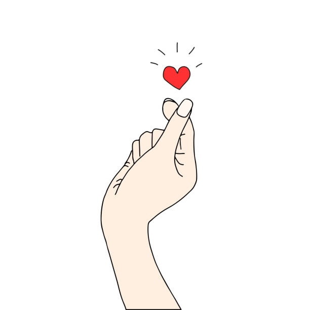 Korean heart hand gesture symbol, vector illustration. EPS 10. Korean heart sign. Finger love symbol. Happy Valentine's Day. I love you hand gesture. Vector illustration. Self-love. Korean heart design for print greeting cards, banner, poster human arm stock illustrations