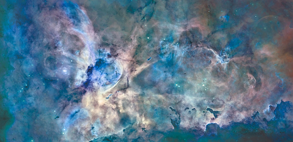 NASA - Star birth in the extreme (Artwork based on NASA PD material). The immense nebula is an estimated 7,500 light-years away in the southern constellation Carina the Keel (of the old southern constellation Argo Navis, the ship of Jason and the Argonauts, from Greek mythology).\n\nOriginal: https://esahubble.org/media/archives/images/original/heic0707a.tif