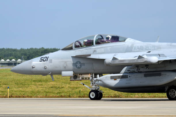United States Navy Boeing EA-18G Growler electronic warfare aircraft from VAQ-209 "Star Warriors". Aomori Prefecture, Japan - September 11, 2022:United States Navy Boeing EA-18G Growler electronic warfare aircraft from VAQ-209 "Star Warriors". misawa japan stock pictures, royalty-free photos & images