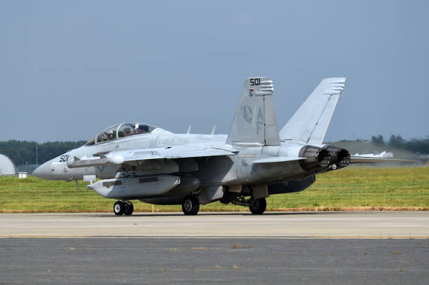 United States Navy Boeing EA-18G Growler electronic warfare aircraft from VAQ-209 "Star Warriors". Aomori Prefecture, Japan - September 11, 2022:United States Navy Boeing EA-18G Growler electronic warfare aircraft from VAQ-209 "Star Warriors". misawa japan stock pictures, royalty-free photos & images