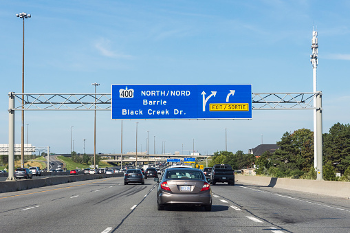 Toronto, Ontario, Canada - 08.29.2022: 400 highway road sign