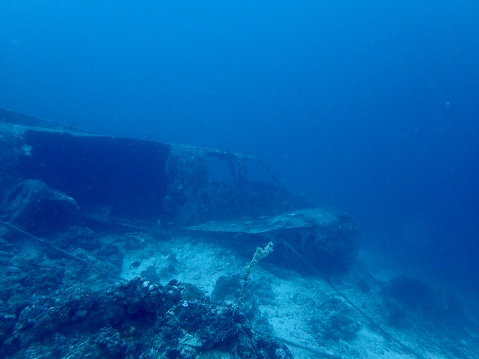 Sunken airplane underwater