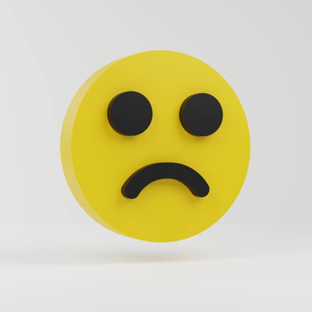 istock Frown face 3d emoticon, shows emotion for negative reaction, 3d rendering 1424090715