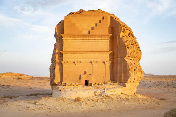 istock Distant portrait of young Middle Eastern man exploring Hegra 1424101745