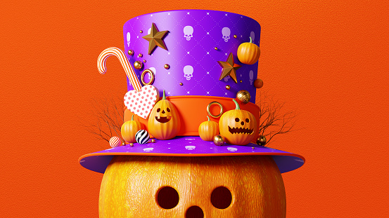 3d rendering halloween pumpkin background, beautiful pumpkin head decoration, orange rough texture Image for party banner advertising, fashion product, card, mockup illustration template design