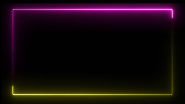 istock Rectangle Neon line loop, purple neon frame, motion rectangle, yellow bright, pink animation, futuristic border graphic, square loop design, digital background, glow laser, electric led, 4k club, disco glowing illumination, fluorescent geometric 1424122428