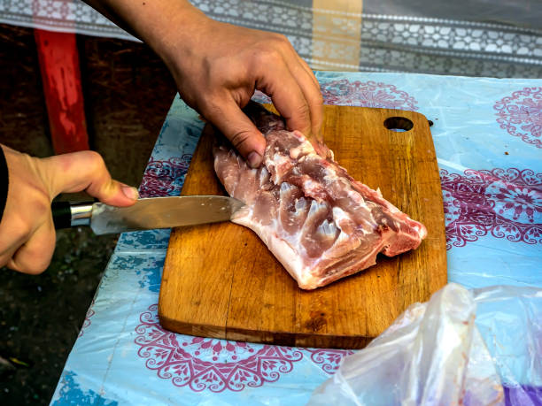 istock cutting raw meat for cooking shish kebab 1424122682