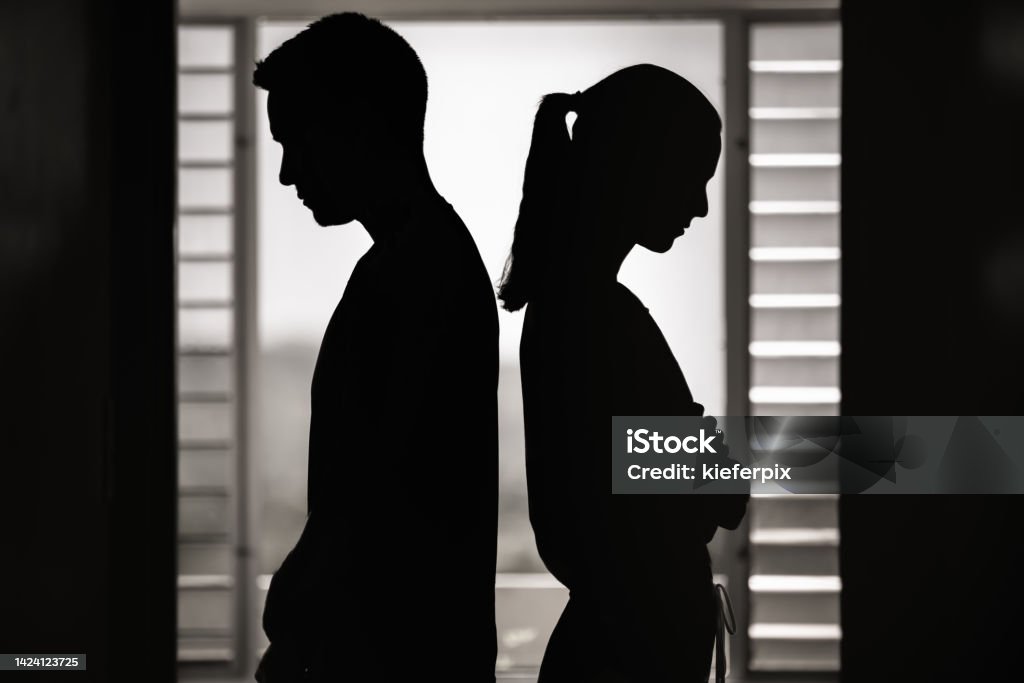 Couple ignoring each other after conflict quarrel Marriage relationship misunderstanding problem Divorce Stock Photo
