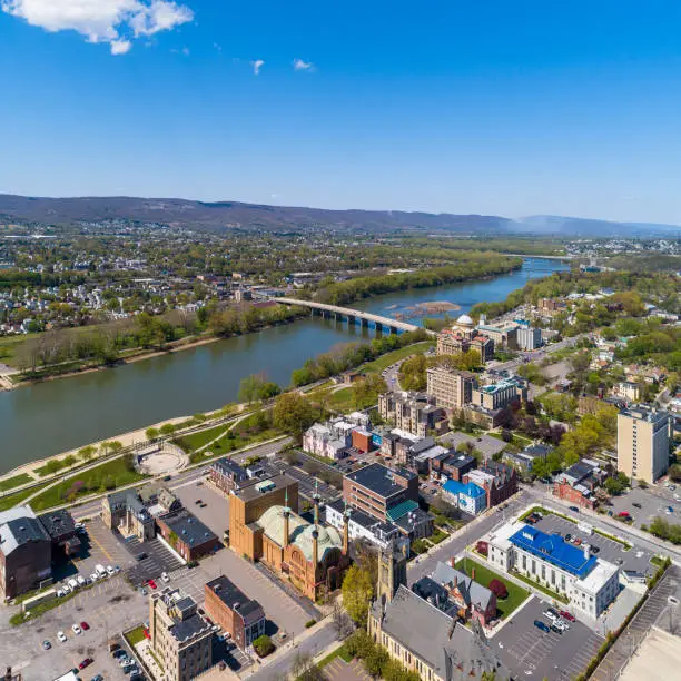 Photo of Wilkes-Barre Downtown panoramic view with North Street Bridge over the Susquehanna River.