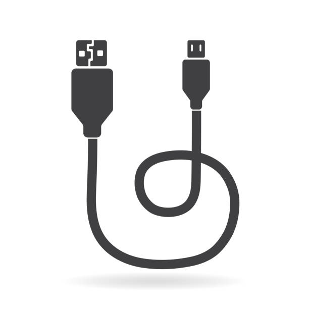 ilustrações, clipart, desenhos animados e ícones de cabo micro usb em fundo branco. - cable symbol computer cable telephone