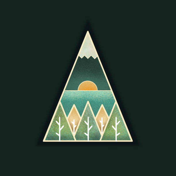 istock Landscape Design Sunset on a lake with mountains in the background in a triangle frame 1424126954