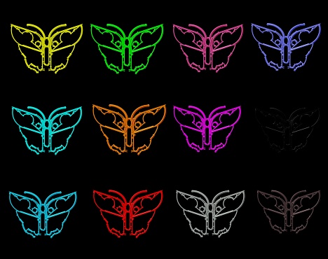 Collection Butterfly black background by 3d rendering. different colors.