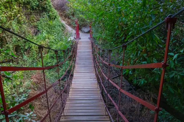 Suspension bridge on the Monachil cahorros route. Grenade. Spain