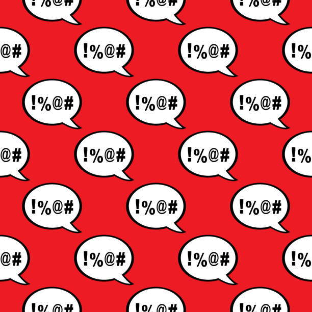 Swearing Speech Bubbles Seamless Pattern Vector seamless pattern of black and white swearing speech bubbles on a square red background. fierce stock illustrations