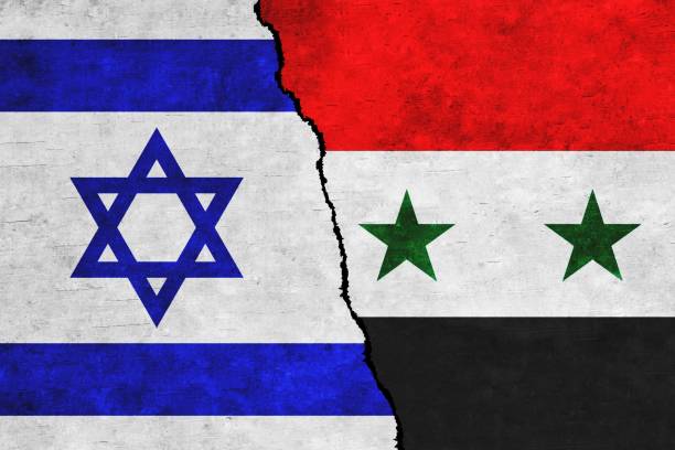 istock Syria and Israel flags together.Israel vs Syria 1424141321
