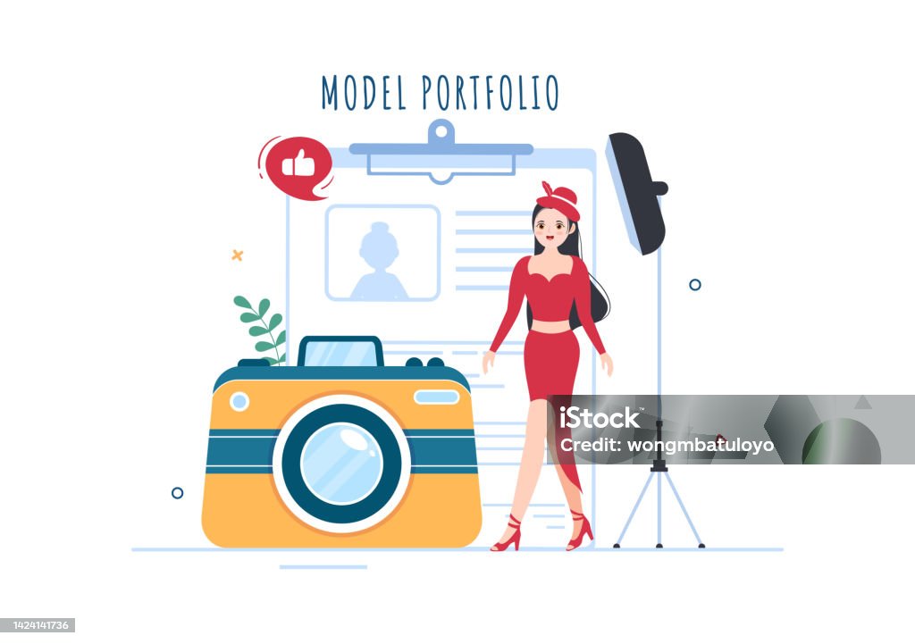 Modelingové Agentury Stock ilustrace Šablona Portfolia Modelů Ručně Kreslená Kreslená