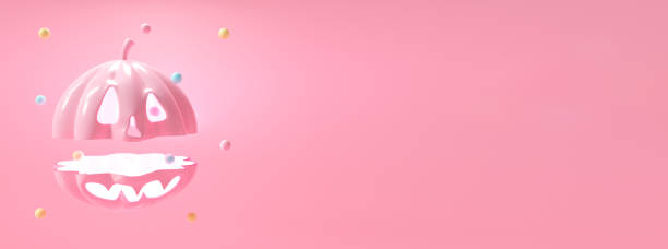 3d różowe tło dyni halloween streszczenie. zabawny uroczy rendering 3d na jesienny baner imprezowy, koncepcja projektu kartki z życzeniami latarni. kreatywny pomysł minimalistyczna scena. - abstract creativity autumn backdrop zdjęcia i obrazy z banku zdjęć