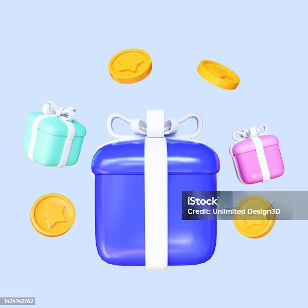 Present Box Program Open Gift Box With Coin Reward Earn Points And Loyalty Program 3d ...